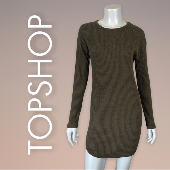 Topshop Dresses & Skirts - TOPSHOP | Ribbed Long Sleeve Crewneck Sheath Dress